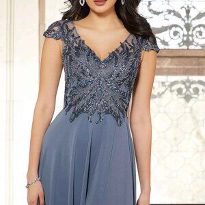 MoB Mother of the Groom Slate Blue Evening Dress MGNY